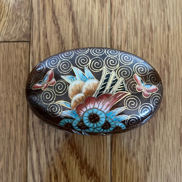 Vintage Ceramic Gold Trim Cloisonné Oblong Egg Jewellery Trinkets Keepsake Box - Picture 3 of 10